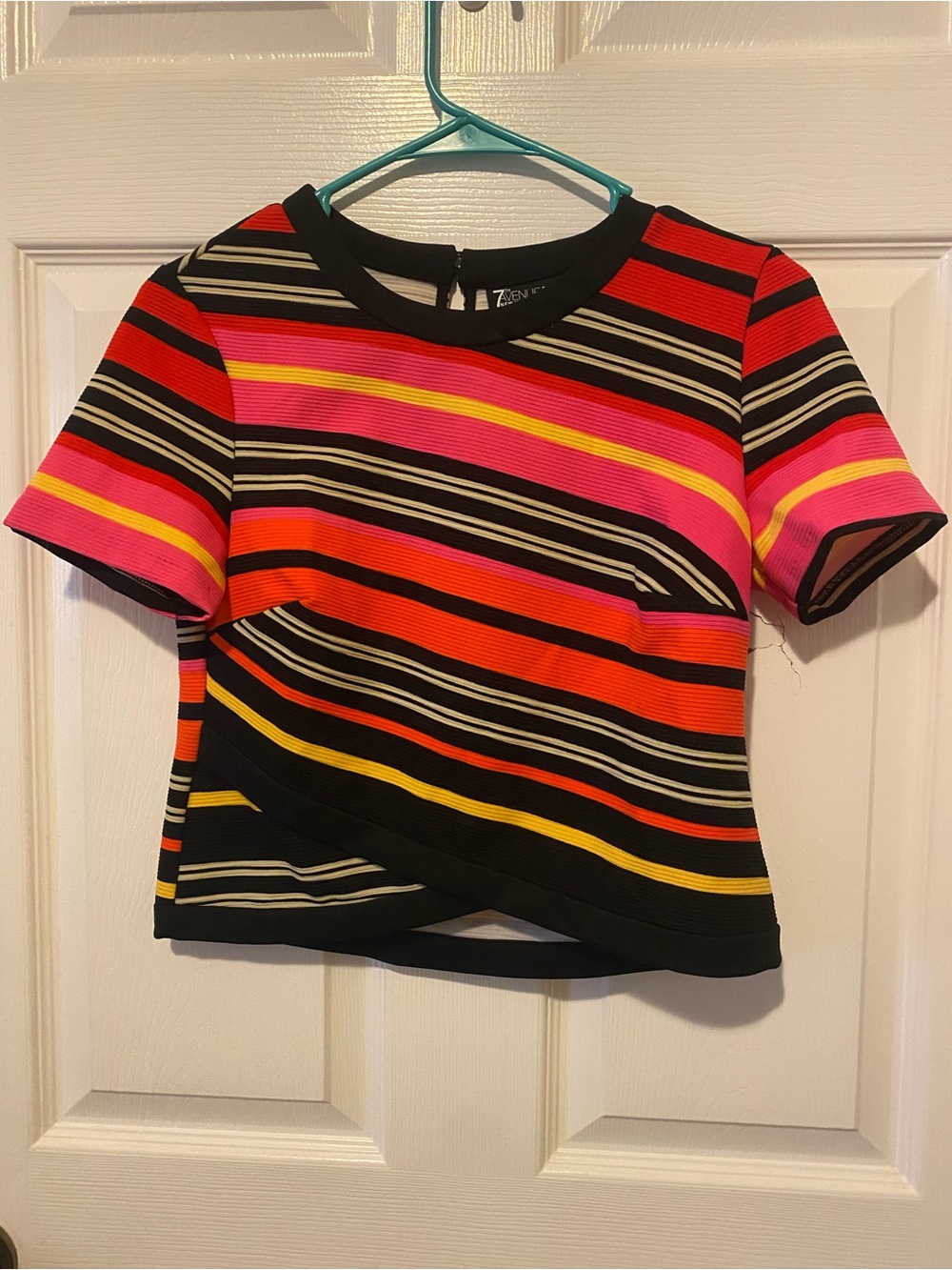 Multicolor Striped Short Sleeve Top - Pink, Red, Orange, Yellow, Black